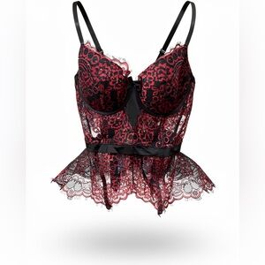 Chic Black and Red Lace Bustier